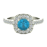 Okrugli rezni zaručni prsten plavi dijamantski jastuk halo 14k bijelo zlato 0. Carat