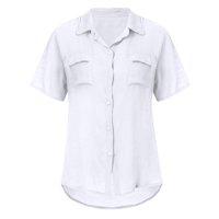 Ženski vrhovi ženske labave gumb kratki rukav košulju pamuka dame casual tops T-majice bluza bijela