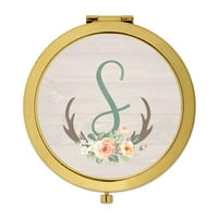 Koyal Veleprodaja Compact Compact ogledalo djeveruše za vjenčanicu, cvjetni rustikalni jeleni roz, monogram s, 1-pakovanje