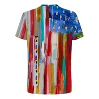 Duks za žene Trendi modni okrugli vrat Casual kratkih rukava Američka zastava za ispis majica Bluza