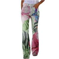 Ženski elastični struk rastezljivi tasteri pantalone Štampanje Slim-Fit Skinny hlače lagana ružičasta