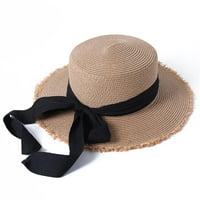 Ženske slame šešica za sunčanje za dame sirove rub dekor CAP Ljeto plaža luk vrpca kaps UV zaštita UPF50