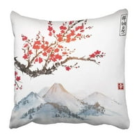 Sakura u cvjetovima i planinama Tradicionalna orijentalna mastila slika Sumi u Gin Go Hua sadrži poklopac