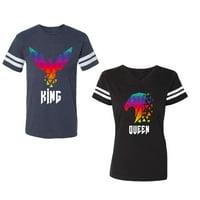 King Queen Eagle Colorful Unise Par koji odgovara pamučnom dresu Stil majica Kontrastne pruge na rukavima