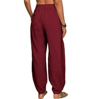Elastične čvrste žene džepove duge hlače struine casual labave pantalone hlače plus veličine hlače crveno