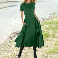 Bazyrey ženske pune ljetne haljine kratki rukav trendi a-line haljine zelene 3xl