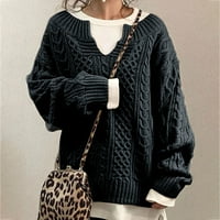 Prevelizirani džemperi za žene dugih rukava V-izrez Plitwer Pullover Paletni džemper Pulover Jesen Modni