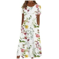 APEPAL Ljetna haljina Ženska ljetna casual moda cvjetna ispisa kratki rukav okrugli džep za okrugli