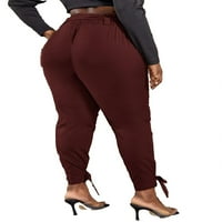 Ženska maroon elegantna ravnica Jogger Plus veličine pantalone