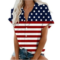 Košulje 4. jula za žene Ljeto Ljeto američko zastave Lapl dugme dolje kratki rukav dressy bluze