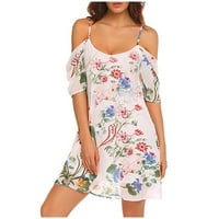 ONHONOON Ženska ljetna šifon cvjetna od tiskanih hladnih ramena labava kratka haljina midi haljina