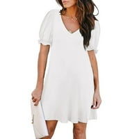 Ljetne haljine za prodaju za žene za žene kratki rukav košulja s kratkim rukavima V-izrez Midi fit i