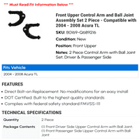 Prednja gornja upravljačka ruka i skup sklopa kuglice - kompatibilan sa - Acura TL 2007