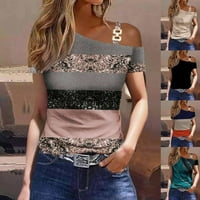 Ženska ljetna majica casual okrugli vrhovi vrata kratki rukav jedno rame Print Fashion Tee bluza xl