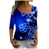 Dukseri za žene Ženska Ležerna moda Cvjetni print Dugi rukav Skew ogrlica Pulover TOP bluza Blue XL