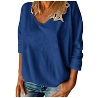 Ketyyh-Chn ženski vrhovi dugih rukava jesen casual labavi fit tucinski majice Vintage Graphic Tees Blue,