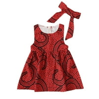 Dresses Girls Afrički Dashiki Tradicionalni stil bez rukava Ankara Headb odijelo 6m-3Y klizačka haljina crvena 18m-24m