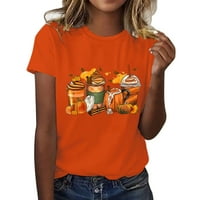 Majice Fabiurt za žene Ženska moda za casual vrhove kratki rukav okrugli vrat Tee majica Pumpkin Ispiši