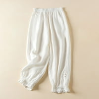 Cethrio ženske hlače Atletski radovi čišćenje čvrste pamučne posteljine bijele hlače veličine xl