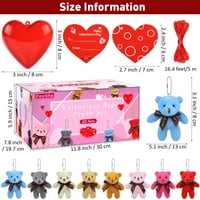Fovels plišane medvjede punjene igračke za ključeve s bojama prozirne kutije u obliku srca Valentines Poklon kartice Valentines Party Favoris Postavljeni za ukrase Ugovara
