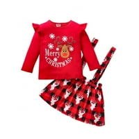 Lovebay Kids Toddler Baby Girl Holisboin Božićni odjeću Ruffled majica s dugim rukavima Top Plaid SunnSpender suknja Set 2- godine