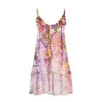 PBNBP haljina za žene Ljeto cvjetno čvrste pamučne posteljine podesive špagete remenske haljine casual