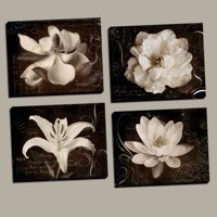 Vrtni časopis I Lijepa Sepia bijela cvijeća protiv pozadine skripte; Cvjetni dekor; Četiri 14x11in istegnuta