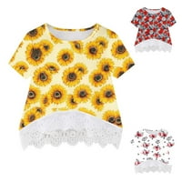 Odeerbi Kids T-majice Dječje djece za djecu cvjetni vrh Slatko ispis čipkasto slojevito majica Crewneck