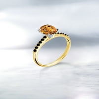 Gem Stone King 0. CT Narančasta crvena madeira Citrine Black Diamond 10k žuti zlatni prsten sa bijelim
