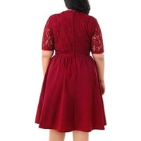 Haljine žene plus veličine V-izrez kratkih rukava čipka za šivanje crvene 2xl