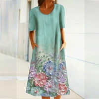 Ljetne labave haljine za žene cvjetne tiskane ležerne o-vrat kratkih rukava s kratkim rukavima A-line