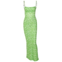 Ljetna casual haljina zelena poliesterska ženska haljina za cvjetnu suspenziju tanka bez leksa cvjetna