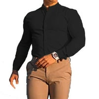 Fule muškarci mišićne košulje Slim Stretch stand-up ovratnik dugih rukava s dugim rukavima