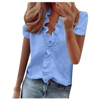 PXiakgy Casual majica kratki V-izrez Top ljetni rukav s rukavima od rukavske rupe rufff ženska bluza
