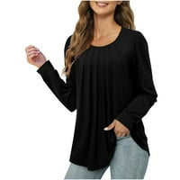 Modni vrhovi za žene Trendy ženski modni pulover dugih rukava okrugli bluza za bluzu majica CRNA