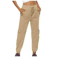 Ženske elastične hlače Ravne široke pantalone za noge sa džepnim ljetnim modnim dugom osnovnim običnim