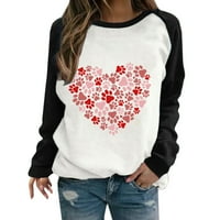 Valentinovo košulje za žene Ženski trendy Dan zaljubljenih tiskani okrugli vrat labav pulover tiskani