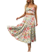 Suknje za djevojke Line džepni struk elastična cvijeća haljina Tirirana boho ljetna dugačka žena plaža