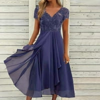 Cuoff haljine Ženska haljina šifon elegantan čipkasti patchwork haljina rezana plava l