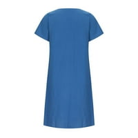 Ljetne haljine za žene Čvrsti V-izrez A-line Mini labavi kratki rukav Dress Plavi XXL