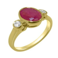 Britanci napravio 14k žuto zlato prirodno rubin i dijamantni ženski Obećani prsten - Opcije veličine