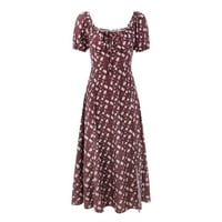 Midi haljine za žene Ljeto cvjetno print modni kauzalni puff rukavac s četvrtaste vrat visokim splitskim