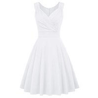 1950-ih Vintage Retro Rockabilly koktel haljina s V-izrezom i nagnutom suknje veličine bijele boje