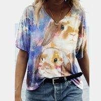 Dyegold Zapadne majice za žene Ljeto casual kratkih rukava Vintage cvjetni tiskani vrhovi Grafički teže