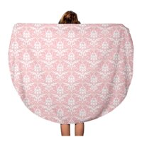 Okrugli plažni ručnik pokrivač shabby pastel ružičasti bijeli damask chic čipkasti uzorak brokatske