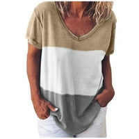 Solacol tunički vrhovi za žene kratki rukav ženska ležerna slova prugasta štampačka majica V-izrez kratki