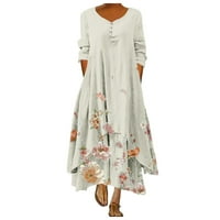 Amlbb Plus Veličina haljina za žene Ležerne prilike cvjetne rublje O-izrez dugih rukava nepravilna labava