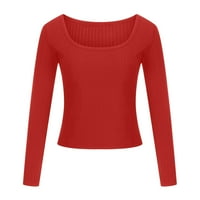Ženski vrhovi rukava scoop vrat T majice Modni stolovi na vrhu čvrste jesene odjeće Slim Fit bluze vrhovi