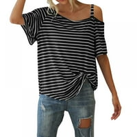 Clearsance Newway Ženska majica s kratkim rukavima Summer Diagonal Neck Wide Crnot ženska gornja teška