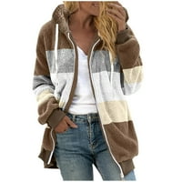 MLQIDK jakna za jaknu žene, ženske dukseve Boja blok kardigan kaputi Fluffy Sherpa gornja odjeća s džepovima